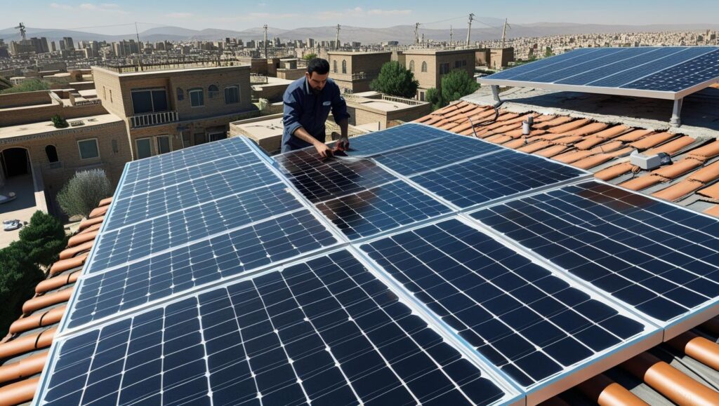 نصب حرفهای پنلهای خورشیدی روی پشت بام خانه ایرانی توسط تکنسین متخصص